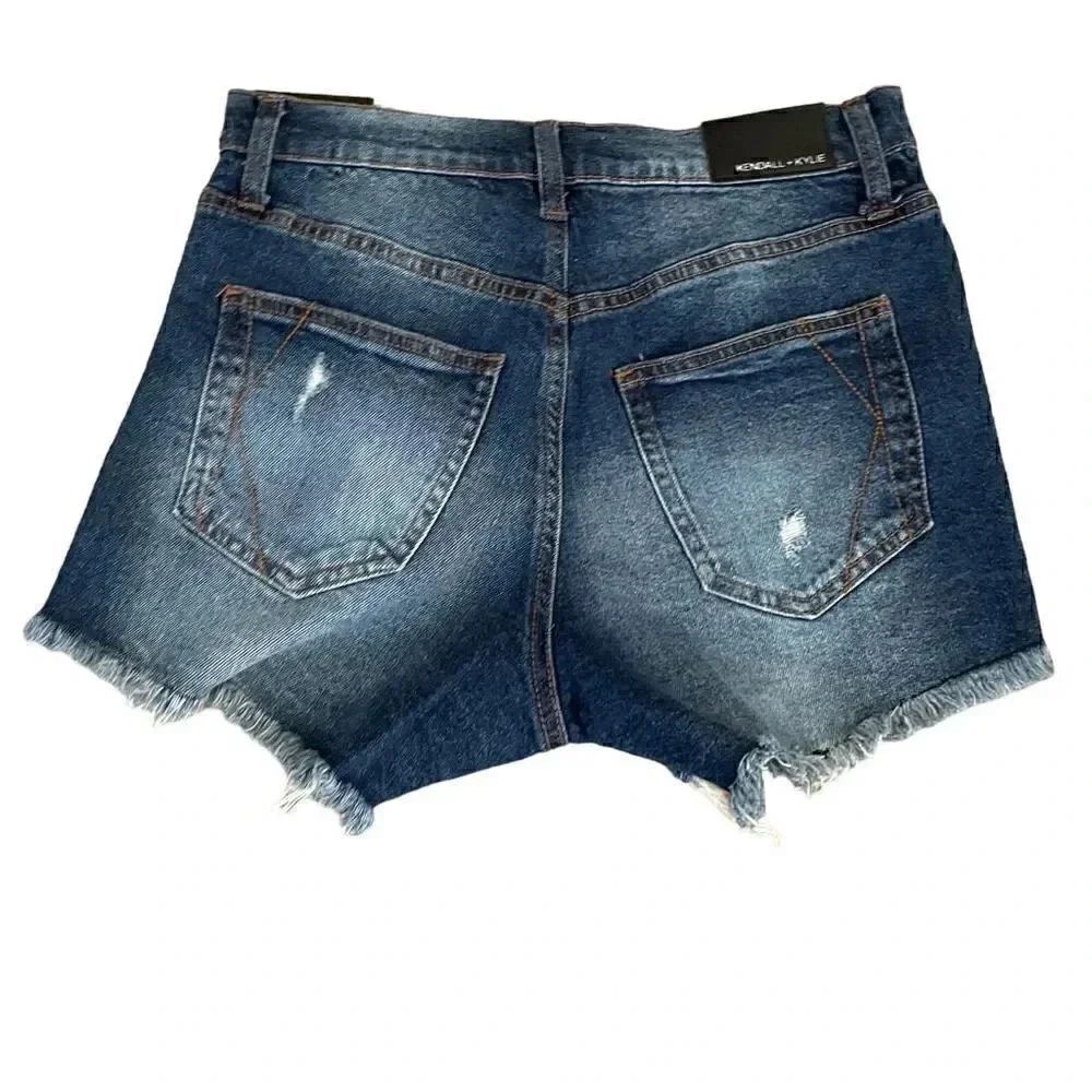Kendall & Kylie The Icon Short High Rise Cotton Blend Denim Blue Sz 5/27 #1185 — image 5 of 8